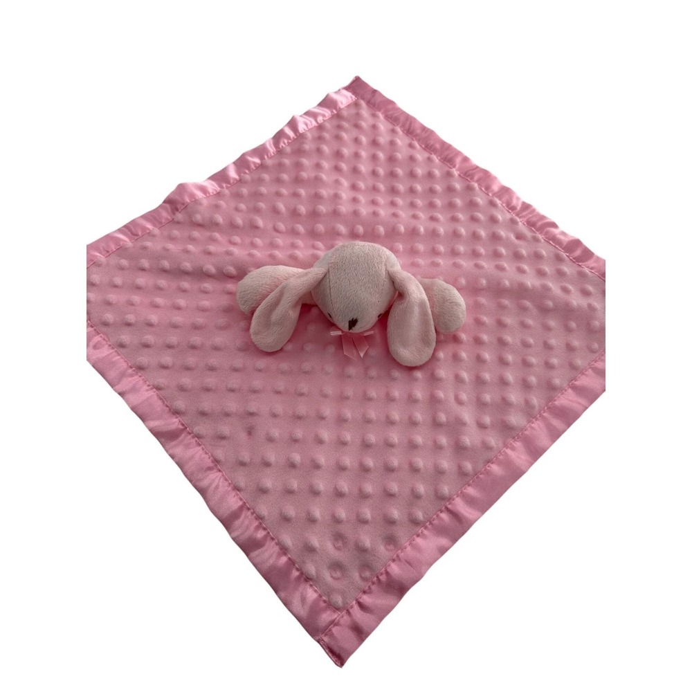 Pro Goleem Pink Plush Baby Security‎ Blanket Bunny Head Satin Trim 16"x16" Lovey